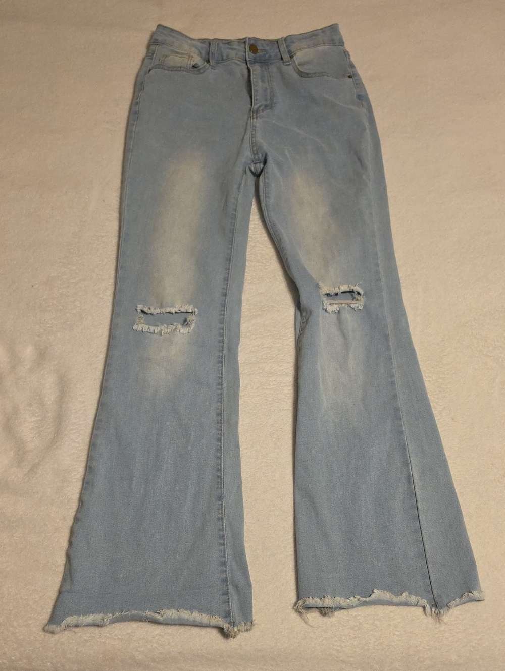 Light Blue Distressed Flare Jeans - Women
